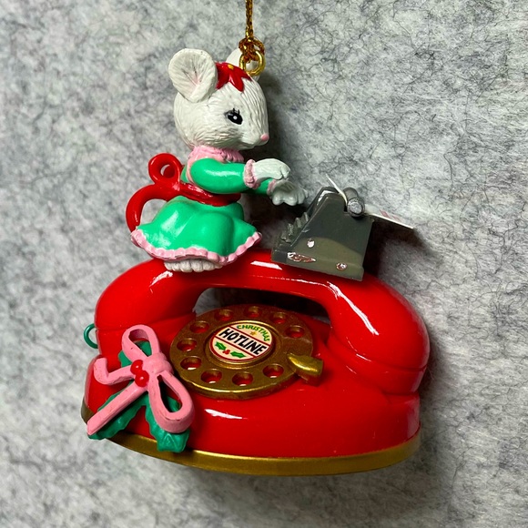 VTG 1996 Lustre Fame Christmas Ornament - Girl Mouse on Telephone w/ Typewriter - Picture 1 of 7